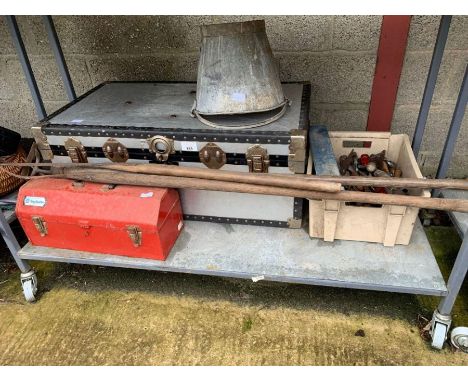 Large metal trunk, garden tools, toolbox &amp; other hand tools, condition requests and additional images will not be given f