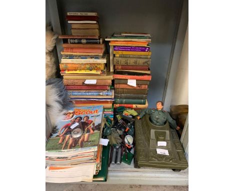 Collection of children's books, Action Man figure along with a tank and other accessories, condition requests and additional 