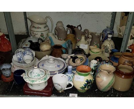 Shelf of china to include jugs, cups &amp; saucers, tureens, vases etc condition requests and additional images will not be g