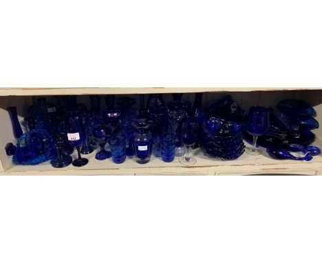 Shelf of glasses, decanters, bowls etc, condition requests and additional images will not be given for lots in this sale.