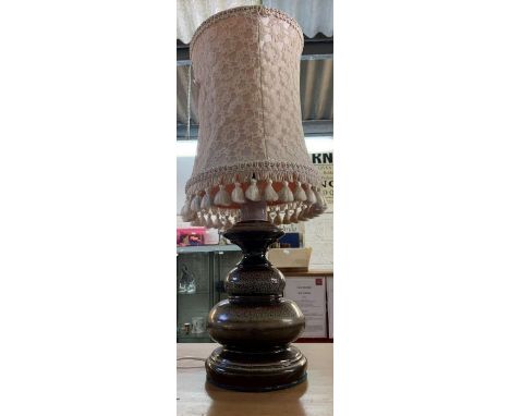 Ceramic table lamp and shade, condition requests and additional images will not be given for lots in this sale.