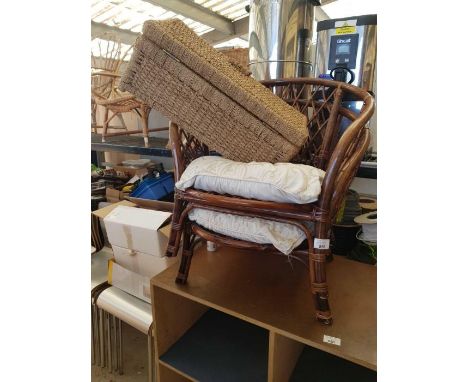 2 cane/wicker chairs with cushions, along with a wicker basket/trunk, condition requests and additional images will not be gi