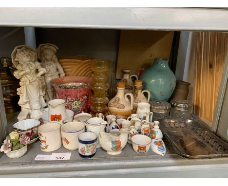 Shelf of items to include vases, Bronte pots, Cornish ware, Plate ware etc condition requests and additional images will not 