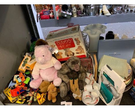 Part shelf of teddy bears, childrens tea set, make your own teddy bear, plates etc condition requests and additional images w