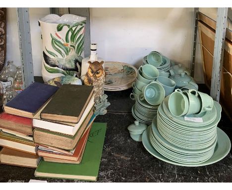 Shelf to include books, ornamental plates, green dinner service, lamp etc condition requests and additional images will not b