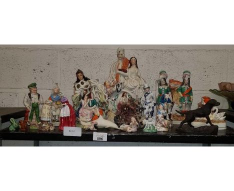 Shelf of figures &amp; ornaments to include some Wade, condition requests and additional images will not be given for lots in