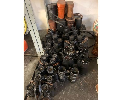 Half shelf of binoculars makes include Swift, Hunter, Miranda, Solis and cases, condition requests and additional images will