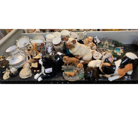 Half shelf of cat figures, mugs &amp; ornaments, condition requests and additional images will not be given for lots in this 