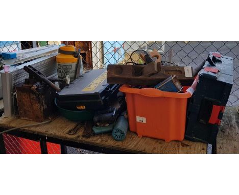 Shelf of tools to include saws, Dewalt drill etc, condition requests and additional images will not be given for lots in this