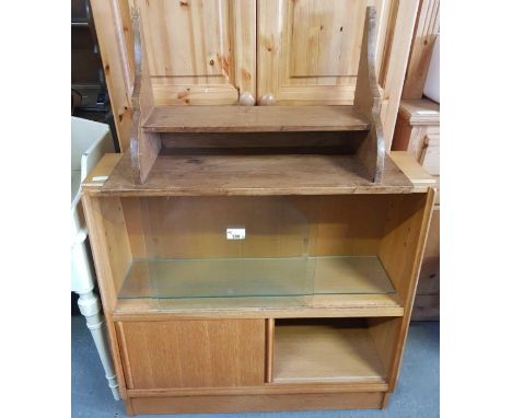 Pine wall shelf &amp; small bookcase with glazed sliding doors, condition requests and additional images will not be given fo