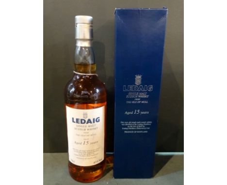 A bottle of Ledaig Single Malt Scotch Whisky from the Isle of Mull, aged 15 years, 70cl, 43%vol, in original box.