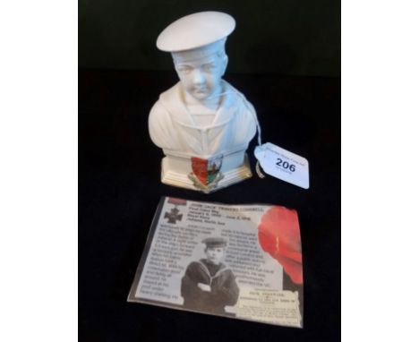 A bust of John Travers Cornwell, of HMS Chester, Royal Navy, inscribed to the reverse 'The Boy, Aged 16, Hero of Jutland Batt