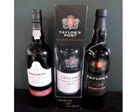 A boxed bottle of Taylor's Late Bottled Vintage Port 2007, together with a bottle of Taylor's Select Reserve Port and a bottl