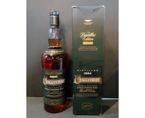A bottle of Cragganmore Distillers Edition Double Matured Single Speyside Malt Scotch Whisky, Limited Edition, 1984, 1ltr, 40