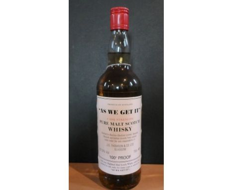 A bottle of 'As We Get It' Cask Strength Pure Malt Scotch Whisky, 100% proof, 70cl, 57.3% vol., bottled 1980's.