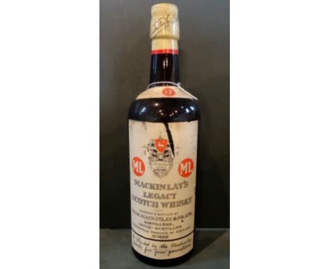 A bottle of Mackinlay's Legacy Scotch Whisky, aged 12 years, bottled in the 1960's, 70% proof.
