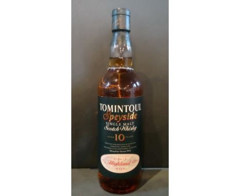 A bottle of Tomintoul Speyside Single Malt Scotch Whisky, aged 10 years, 70cl, 40% vol.