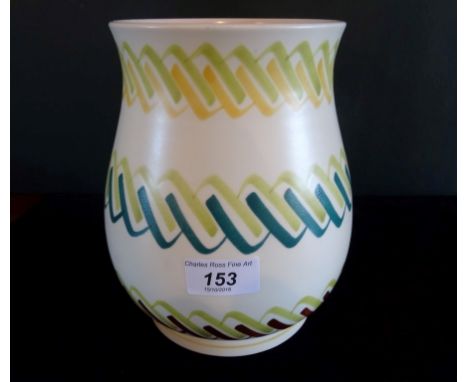 A 1950's Poole Pottery Contemporary vase, in the Horizontal Rope pattern, designed by Ruth Pavely and Ann Read, on an Alpine 