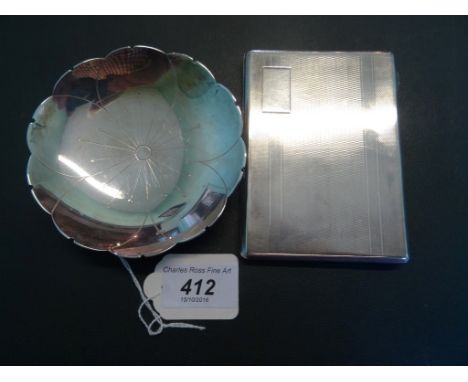 A silver cigarette case, with engine turned decoration, Birmingham hallmarks 1931, 5.6 troy ounces, together with a small sil