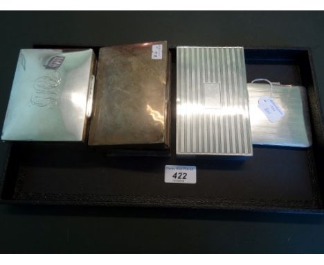 A silver cigarette case with engine turned decoration, Birmingham 1929, together with three silver cigarette boxes, various d