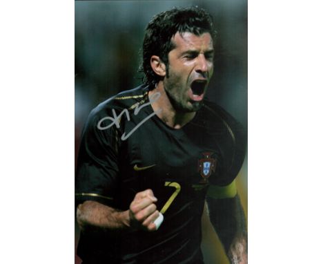 Football Luis Figo signed 12x8 inches colour photo pictured while playing for Portugal. Good condition. All autographs are ge