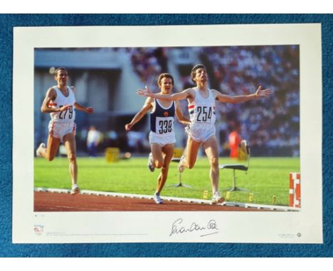 Sebastian Coe signed 22x16 colour Team GB Olympic Gold Big Blue Tube print, Sebastian Coe Olympic Games Moscow 1980. Sebastia
