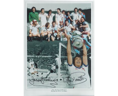 Football, Trevor Brooking and Billy Bonds signed 16x12 West Ham United 1980 F. A Cup Winners colour montage print. Good condi