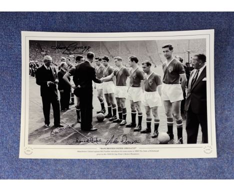 Bill Foulkes, Ronnie Cope and Alex Dawson signed Manchester United 1958 FA Cup 16x12 black and white print. Manchester United