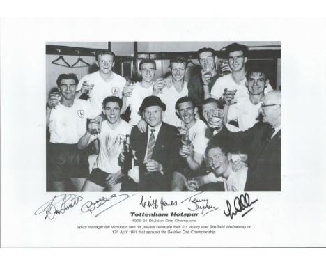 Tottenham Hotspur multi signed black and white 1960 61 Division One Champions signatures included are Bobby Smith, Dave Macka