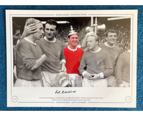 Pat Crerand 16x12 signed colourised photo Autographed Editions, Limited Edition. Photo Shows Crerand enjoying post-match cele