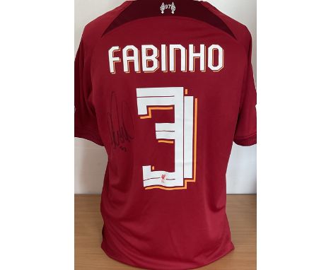 Football. Fabinho (Liverpool) Signed Liverpool Size M Replica Home Jersey. Signed on Reverse by his Squad Number. Good condit