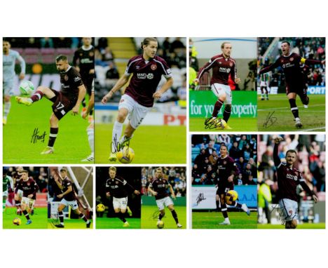 Football Hearts F. C collection includes 10, signed colour photos names include Toby Sibbick, Alan Forest, Lewis Neilson, Cam