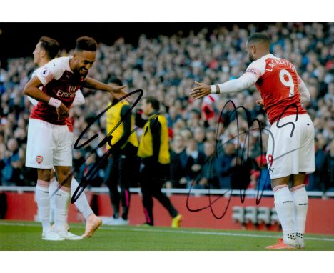 Football Pierre-Emerick Aubameyang and Alexandre Lacazette signed 12x8 inches colour photo pictured while playing for Arsenal