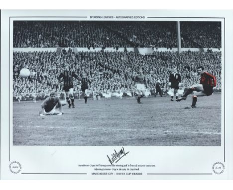 Neil Young 16x12 signed colourised photo, Autographed Editions, Limited Edition. Photo Shows Young scoring the winning goal i
