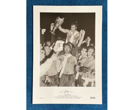 Ron Harris signed 22x16 black and white 1971 European Cup Winners Cup Final Replay black and white print. Jubilant Chelsea Ca