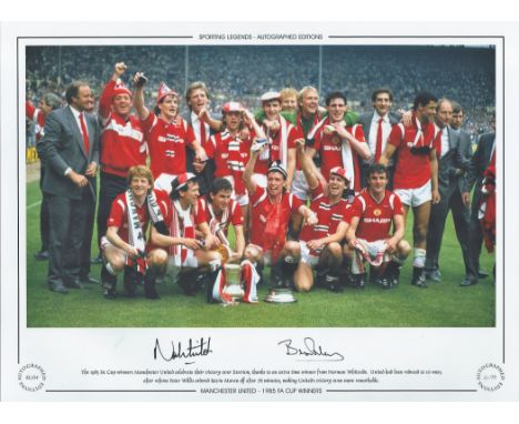 Norman Whiteside &amp; Bryan Robson 16x12 signed Colour photo, Autographed Editions, Limited Edition. Photo Shows the pair ha