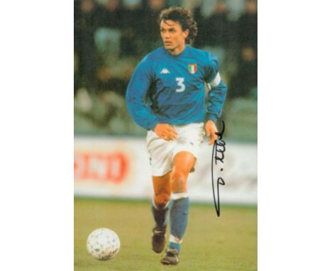 Football Paulo Maldini signed 11x8 inches colour magazine photo pictured playing for Italy. Good condition. All autographs ar