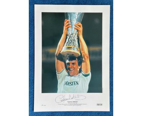 Graham Roberts signed 22x16 colour print 1984 UEFA Cup Final Graham Roberts lifts the UEFA Cup following Tottenham Hotspurs v