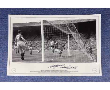 Nat Lofthouse and Harry Gregg signed Bolton Wanderers v Manchester United 1958 FA Cup Final 16x12 black and white print. Bolt