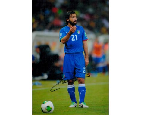 Football Andrea Pirlo signed 12x8 colour photo pictured with the World Cup Trophy while playing for Italy. Good condition. Al