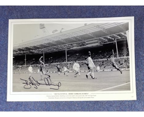 Bobby Tambling signed 1967 FA Cup Final Bobby Tambling Scores! 16x12 black and white print. Chelsea legend Bobby Tambling sco