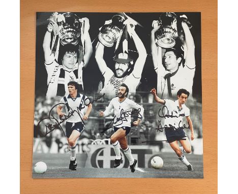 Football. Tottenham Hotspurs FC Steve Perryman, Ricky Villa and Ossie Ardiles Signed 12x12 colour montage photo. Good conditi