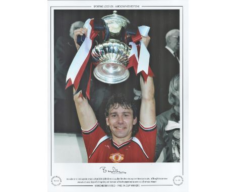 Bryan Robson 16x12 signed colourised photo, Autographed Editions, Limited Edition. Photo Shows Robson, Man Utd's longest serv