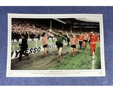 Jim Montgomery and Bobby Kerr signed Sunderland 1973 FA Cup 16x12 colour print. Sunderland players Billy Hughes, Jim Montgome