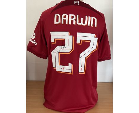 Football. Darwin Nunez (Liverpool) Signed Liverpool Size M Replica Home Jersey. Signed on Reverse on his Squad Number. Origin