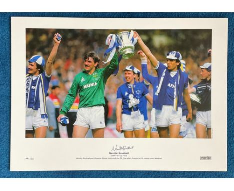 Neville Southall signed 22x16 colour 1984 FA Cup Final colour print Neville Southall and Graham Sharp hold aloft the FA Cup a