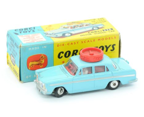 Corgi 236 Austin A60 Deluxe Saloon "Corgi Motor School Car" - light blue with silver flashes, red interior and roof turning d