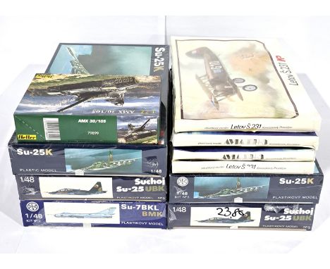 Heller, OEZ and similar boxed group of military (mostly aircraft) unmade model kits to include Heller 1/72 scale AMX 30/105, 