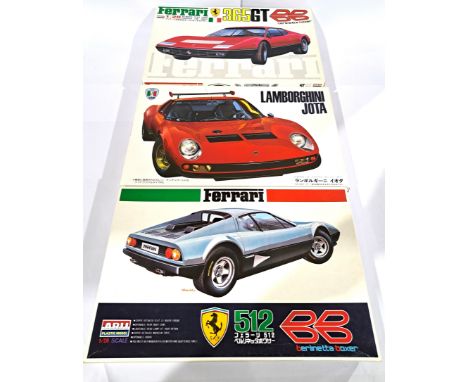 Fujimi &amp; ARII a boxed group of super car unmade model kits to include Fujimi 1/20 scale Lamborghini Jota, ARII 1/20 scale