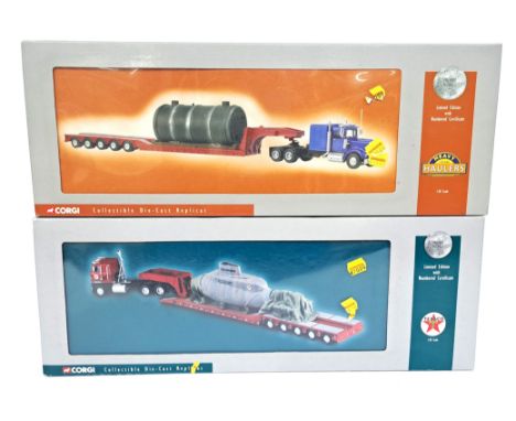 Corgi, a boxed 1:50 scale truck pair to include US55702 Kenworth W925 with Low Loader and Boiler Load, US51402 International 